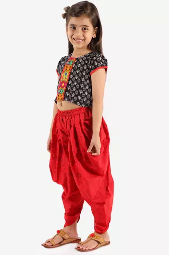 Printed Top With Dhoti Pants- Black & Red