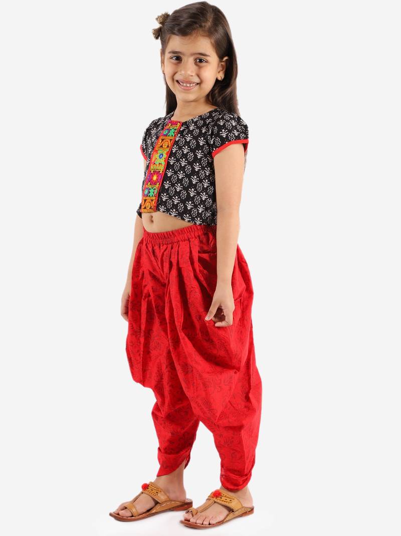Printed Top With Dhoti Pants- Black & Red