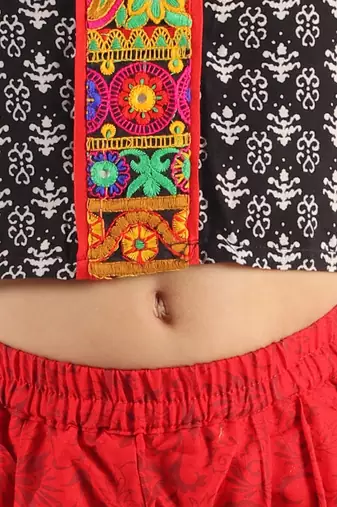 Printed Top With Dhoti Pants- Black & Red
