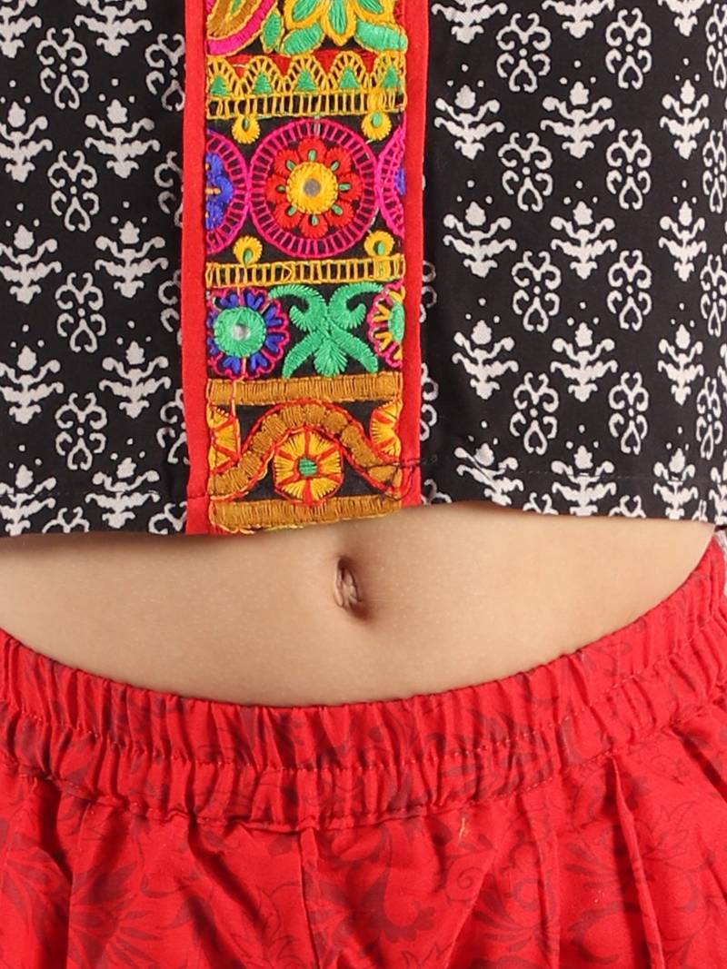 Printed Top With Dhoti Pants- Black & Red