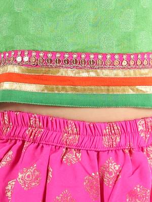 Self Designed Top With Printed Dhoti Pants- Green & Pink 4