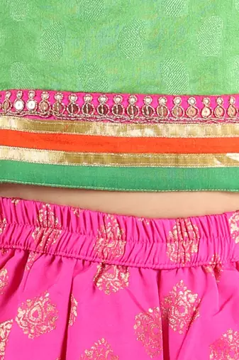 Self Designed Top With Printed Dhoti Pants- Green & Pink