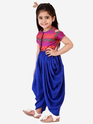 Brocade Top With Dhoti Pants- Multi & Blue 1