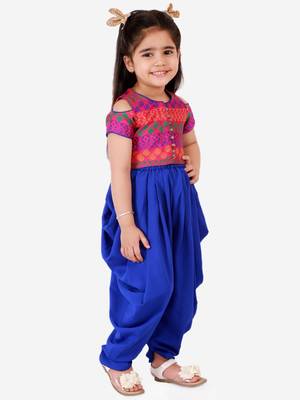 Brocade Top With Dhoti Pants- Multi & Blue 2
