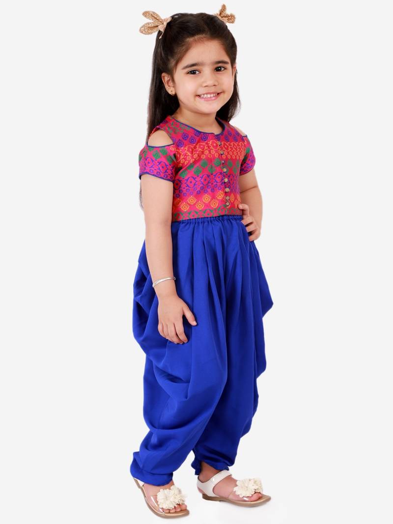 Brocade Top With Dhoti Pants- Multi & Blue