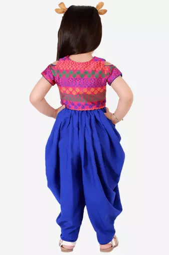 Brocade Top With Dhoti Pants- Multi & Blue