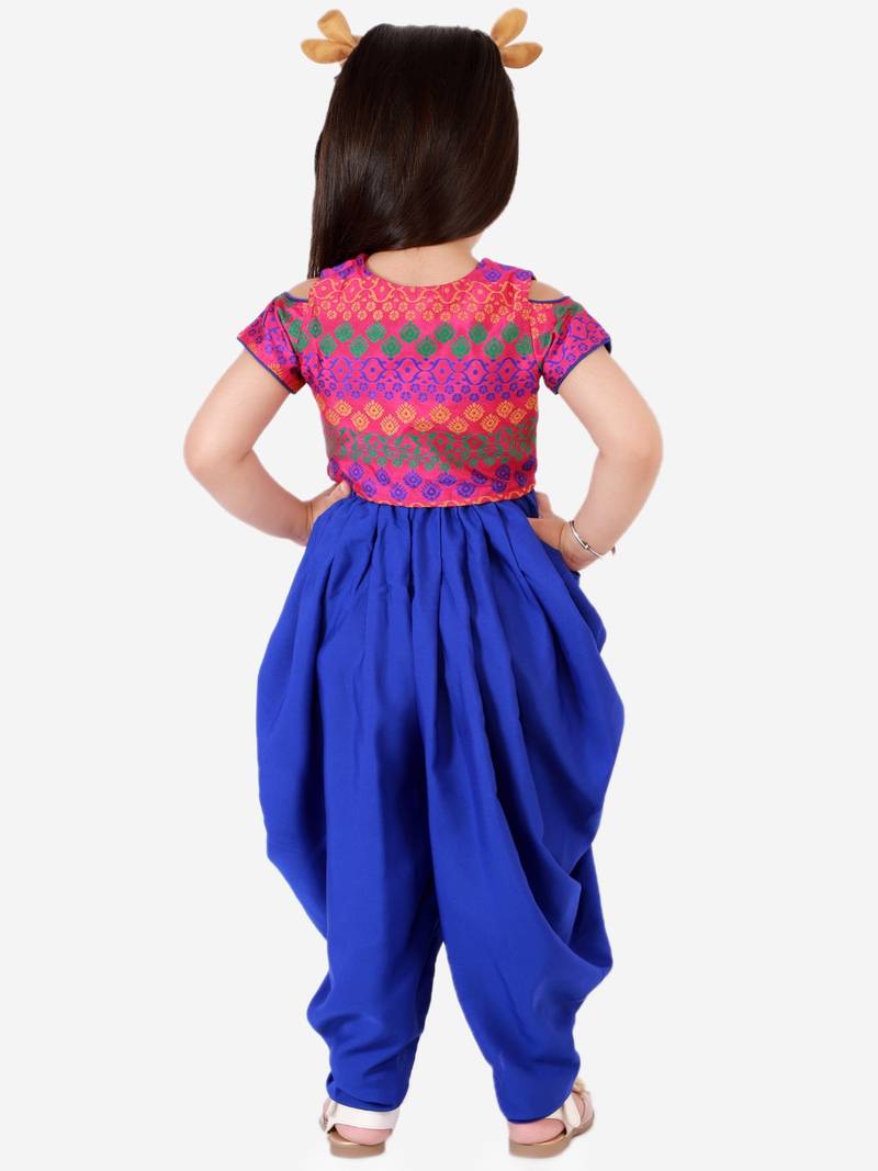 Brocade Top With Dhoti Pants- Multi & Blue