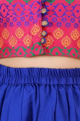 Brocade Top With Dhoti Pants- Multi & Blue