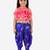 Ruffled Crop Top With Swan Print Dhoti Pants- Pink & Blue