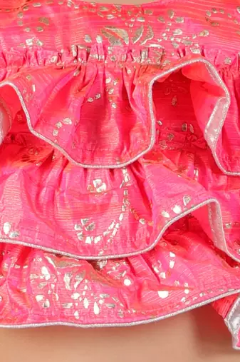 Ruffled Crop Top With Swan Print Dhoti Pants- Pink & Blue