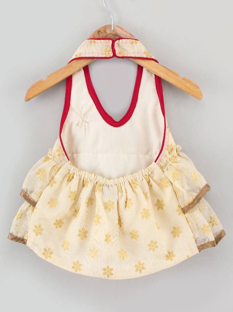 Halter Neck Top With Printed Dhoti Pants- Cream & Red