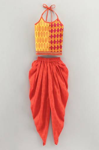 Printed Top & Dhoti Pants- Yellow & Orange