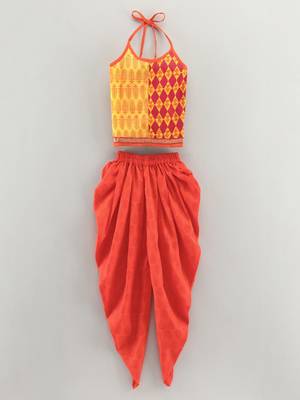 Orange Cotton Printed Top and Dhoti Pant 1