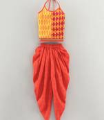 Orange Cotton Printed Top and Dhoti Pant