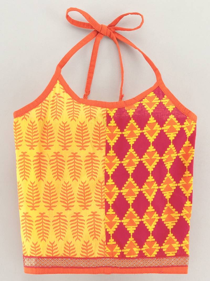 Orange Cotton Printed Top and Dhoti Pant