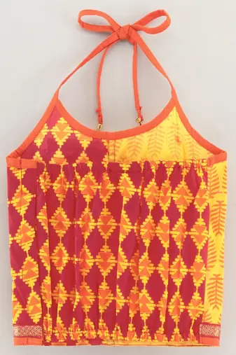 Orange Cotton Printed Top and Dhoti Pant