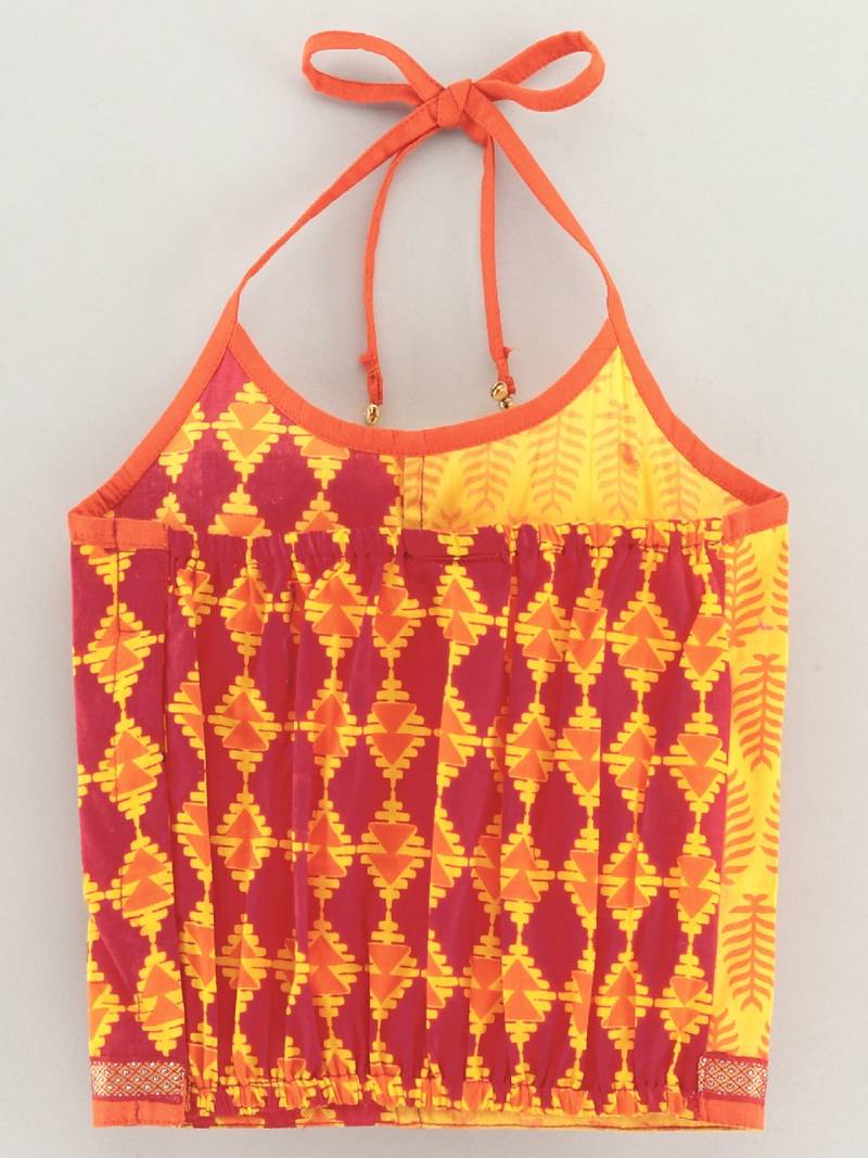 Orange Cotton Printed Top and Dhoti Pant