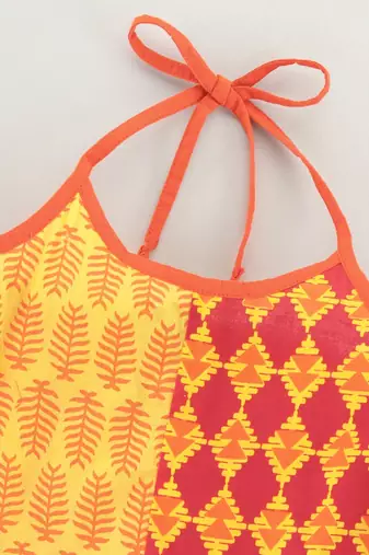Orange Cotton Printed Top and Dhoti Pant