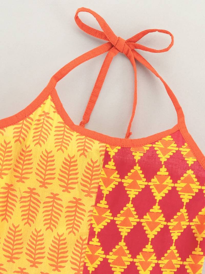 Orange Cotton Printed Top and Dhoti Pant