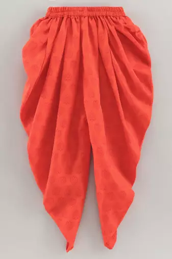 Orange Cotton Printed Top and Dhoti Pant