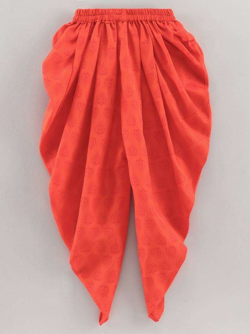 Orange Cotton Printed Top and Dhoti Pant