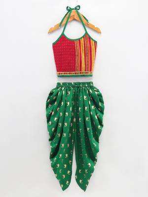Printed Top & Dhoti Pants- Red & Green 1