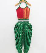 Printed Top & Dhoti Pants- Red & Green