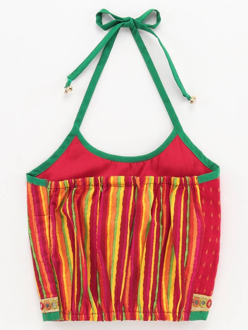 Printed Top & Dhoti Pants- Red & Green