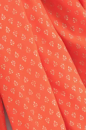 Halter Neck Embellished Brocade Top With Printed Dhoti Pants- Magenta & Orange