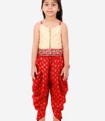 Printed Top With Dhoti Pants- Cream & Red