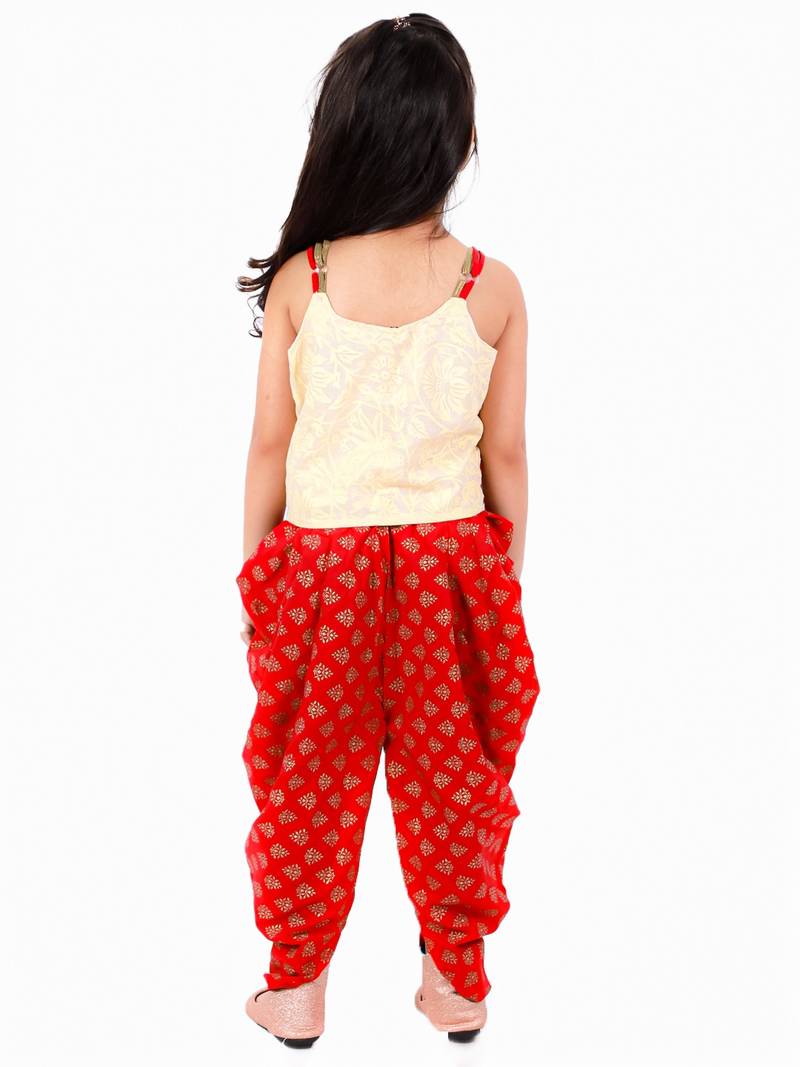 Printed Top With Dhoti Pants- Cream & Red