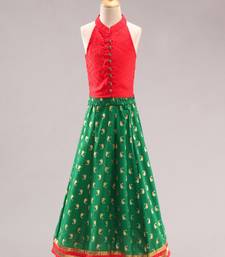 Smart Incut Top With Dolphin Print Ghaghra- Red & Green