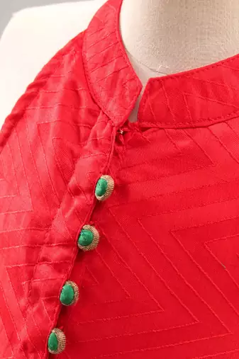 Smart Incut Top With Dolphin Print Ghaghra- Red & Green