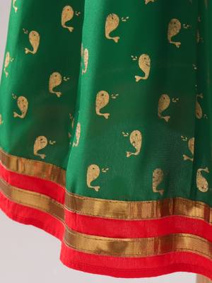 Smart Incut Top With Dolphin Print Ghaghra- Red & Green 5