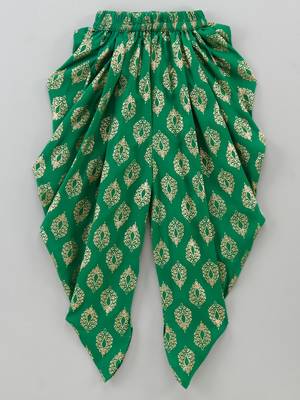 Cold Shoulder Top With Printed Dhoti Pants- Pink & Green 5