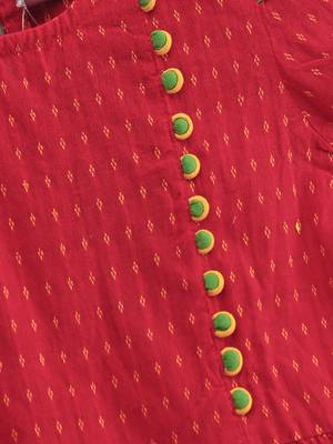 Jaquard Top With Floral Printed Dhoti Pants- Red & Yellow 4