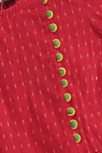 Jaquard Top With Floral Printed Dhoti Pants- Red & Yellow