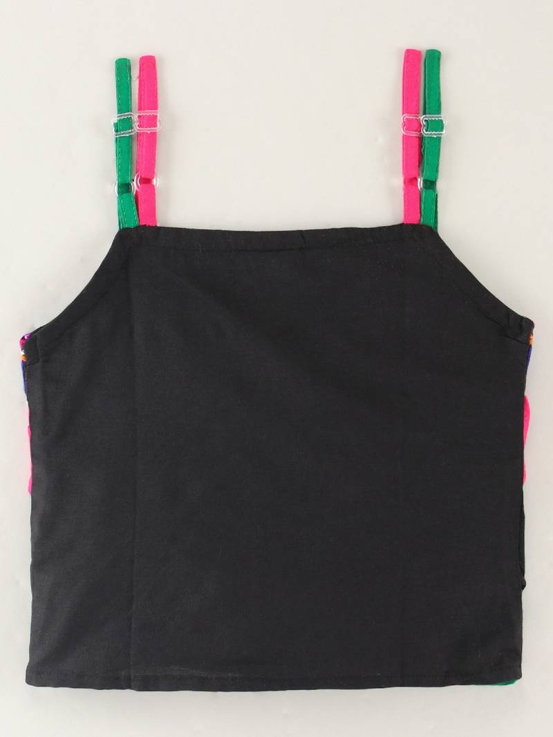 Sleeveless Mirror Work Detail Ruffled Top With Motif Design Dhoti Pants- Pink