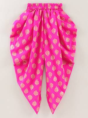 Sleeveless Mirror Work Detail Ruffled Top With Motif Design Dhoti Pants- Pink 5