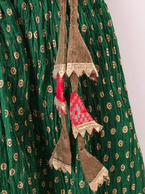 Sleeveless Diamond Design Choli With Paisley Print Crush Detail Ghagra- Red & Green 5