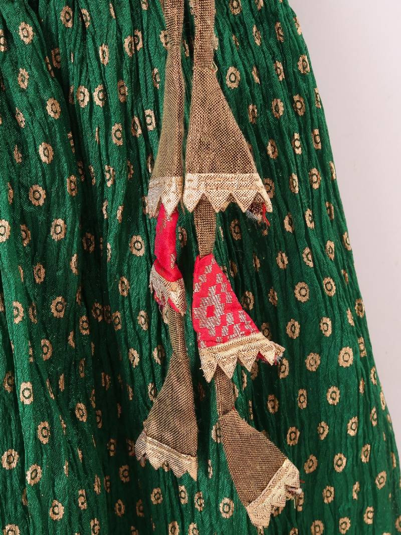 Sleeveless Diamond Design Choli With Paisley Print Crush Detail Ghagra- Red & Green