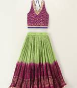 Magenta & Green Polyster Kids Lehenga Choli Set