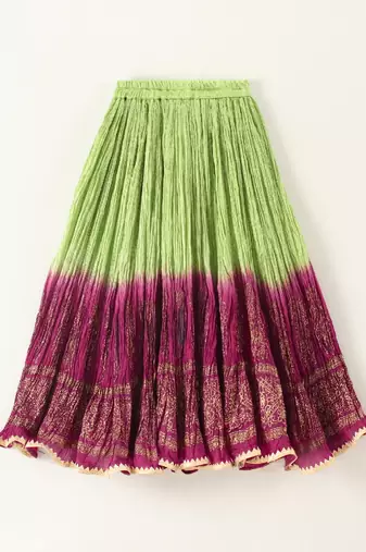 Magenta & Green Polyster Kids Lehenga Choli Set
