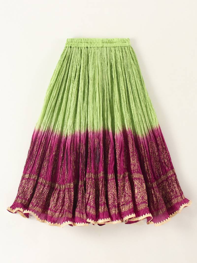 Magenta & Green Polyster Kids Lehenga Choli Set