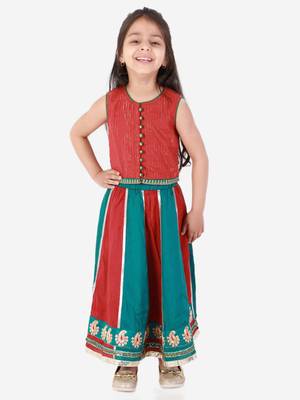 Colour Blocked Ghaghra And Choli- Maroon & Blue 1