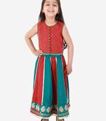 Colour Blocked Ghaghra And Choli- Maroon & Blue