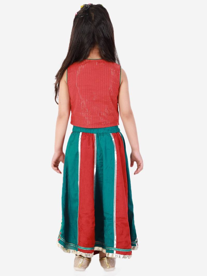 Colour Blocked Ghaghra And Choli- Maroon & Blue