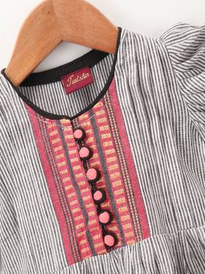 Stripes Peplum Top With Printed Dhoti Pants- Grey & Pink 4