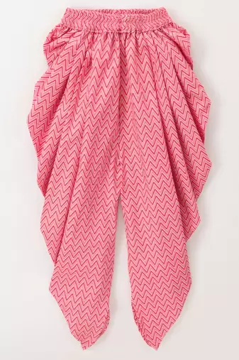 Stripes Peplum Top With Printed Dhoti Pants- Grey & Pink