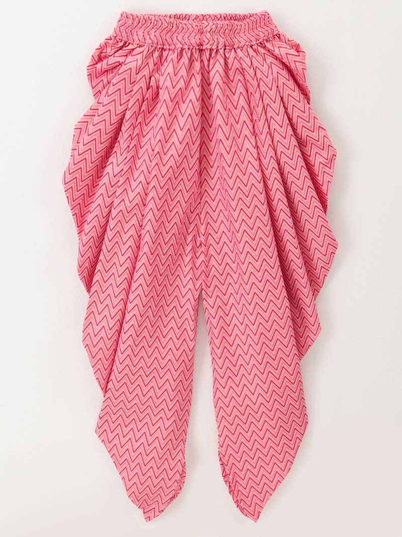 Stripes Peplum Top With Printed Dhoti Pants- Grey & Pink